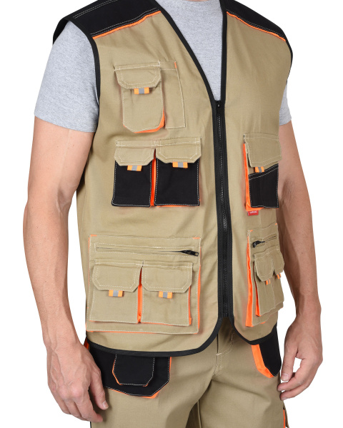 Жилет "МАНХЕТТЕН" песочный с оранжевым и черным (ЧЗ)