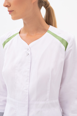 Халат МИРАЖ белый/зеленый тк. Оптима Хал 857  (ЧЗ)