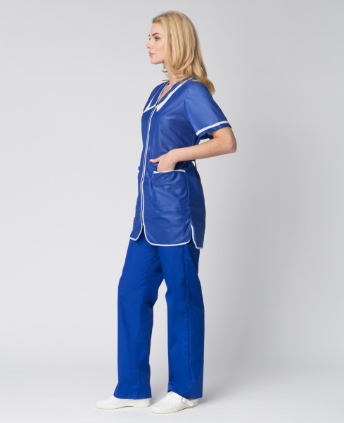 Халат женский на молнии короткий рукав (тк.Нейлон), васильковый (ЧЗ)