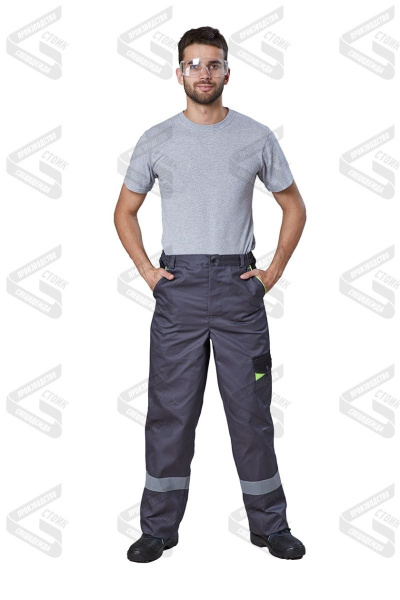 Брюки рабочая летние "Респект" тк. смесовая,т.серый/черный/лим., СОП(ан.Ховард) Вектор БрЗМим-1 (ЧЗ)