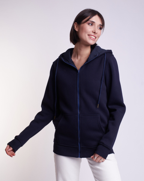 Толстовка (худи) на молнии ПЕТЛЯ темно-синяя