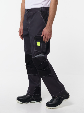 Брюки рабочие мужские №116 серый, черный, лимонный, СОП, ткань Протект